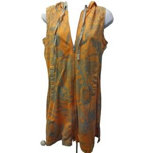 Nautica Beach Swim Suit Cover Orange Full Zip Hooded  XS Sleeveless 34326Z5 Vtg.